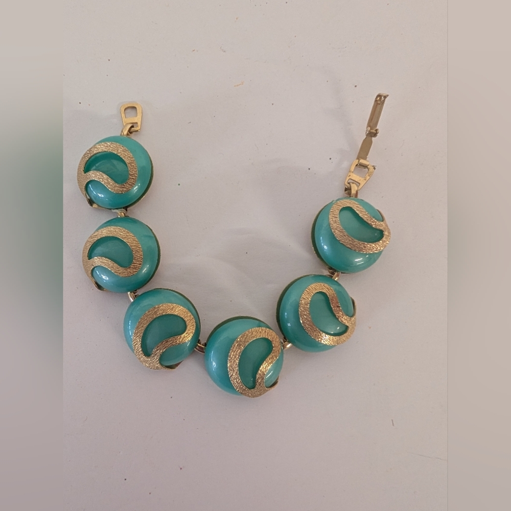 Vintage Bracelet 1960 Mid Century Modern  Teal Chunky Retro